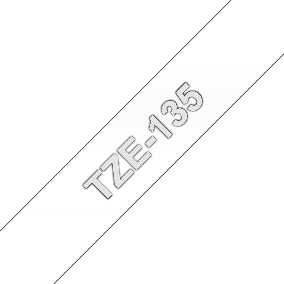 Casetă cu bandă de etichete originală Brother TZe-135 – alb pe transparent, lățime de 12 mm